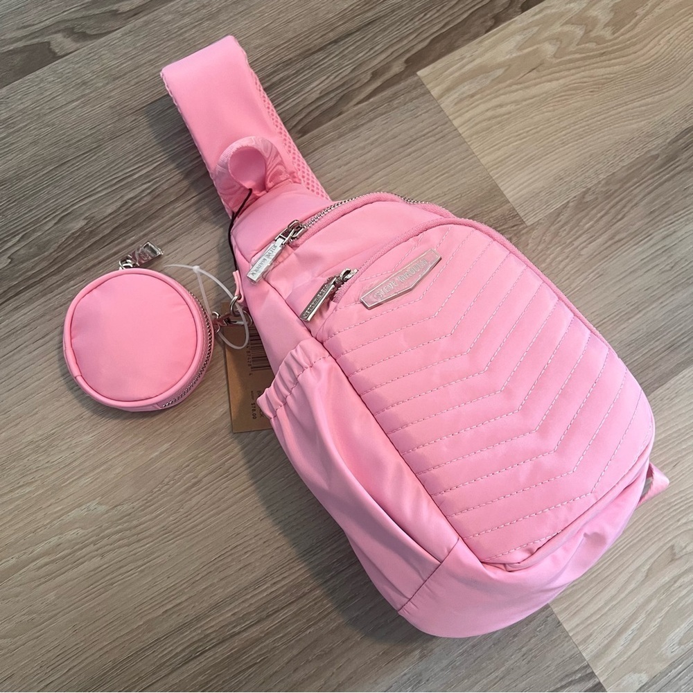 NWT STEVE MADDEN
Aurora Pink Quilted Sling Backpack With Pouch